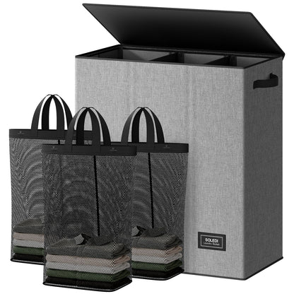SOLEDI Large Laundry hamper 3 Section with Laundry Bag, XL Clothes Basket