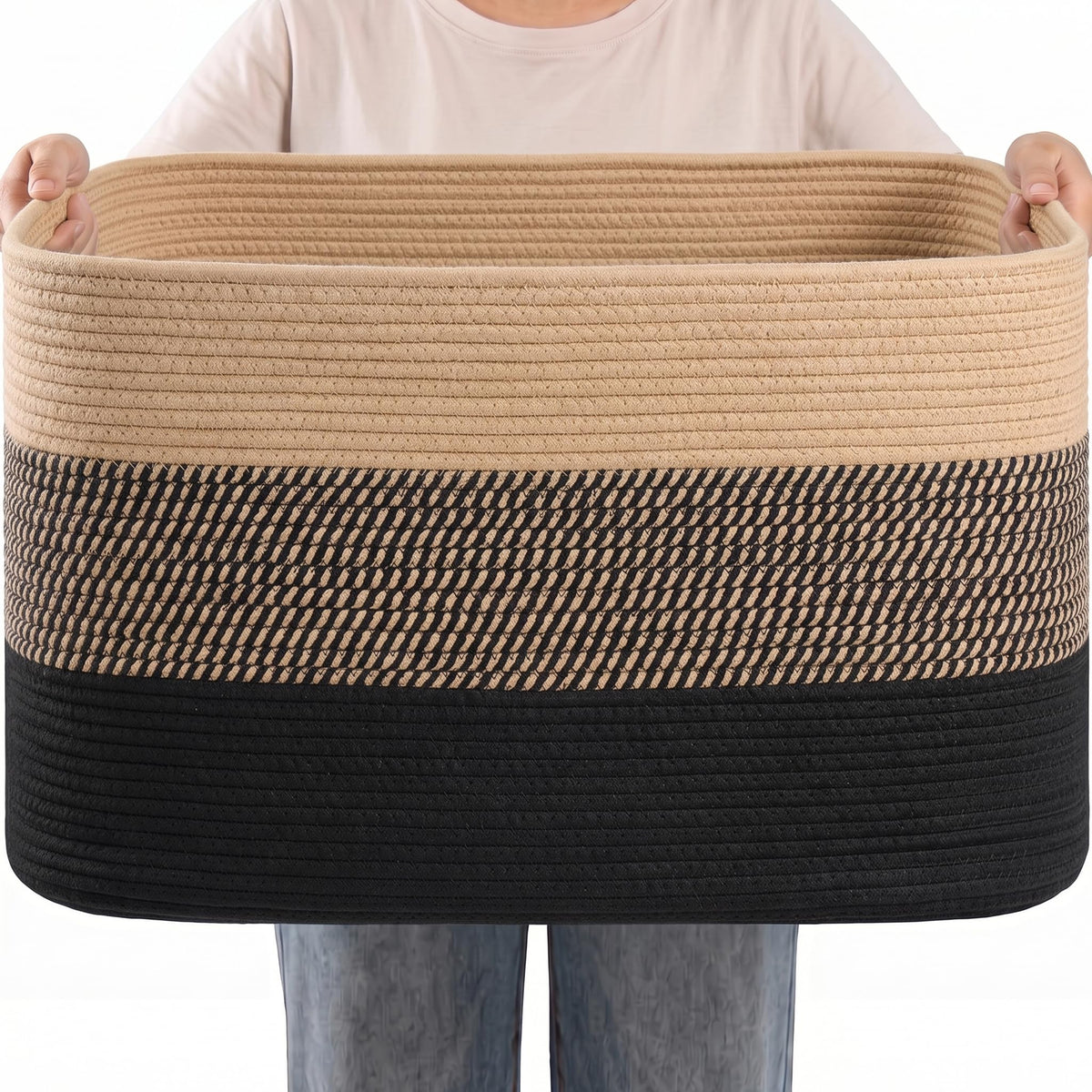 75L Blanket Basket Laundry Basket Hamper Brown/White,22"x17"x12"