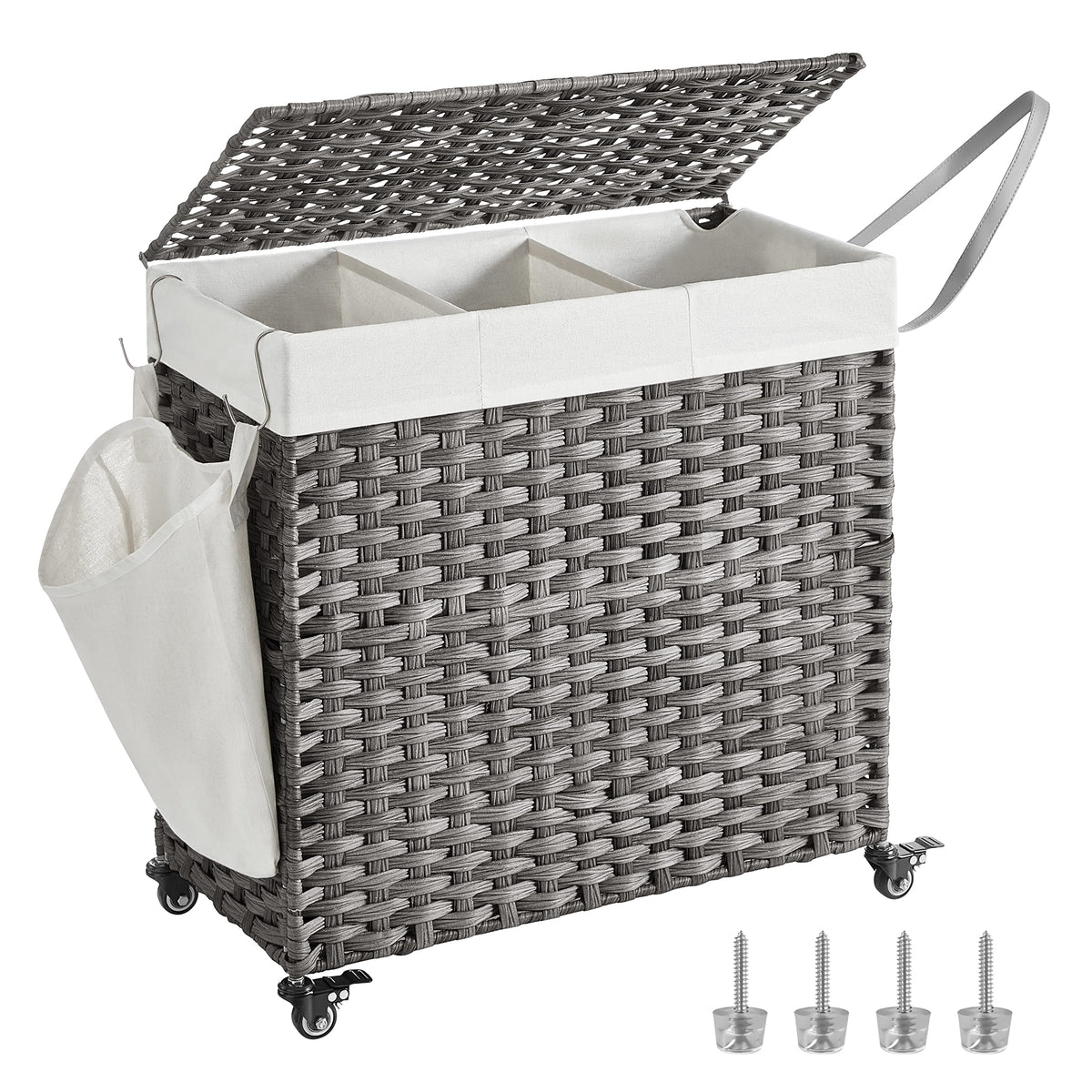 SONGMICS Rolling Laundry Hamper with Lid, 140 L Synthetic Rattan