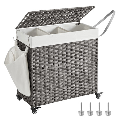 SONGMICS Rolling Laundry Hamper with Lid, 140 L Synthetic Rattan