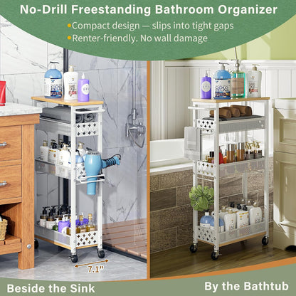 OKZEST Slim Bathroom Organizers and Storage Cart with Toilet Paper Holder