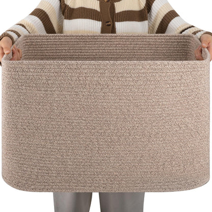 OIAHOMY 75L Large Blanket Basket Woven Cotton Rope Storage Basket Brown