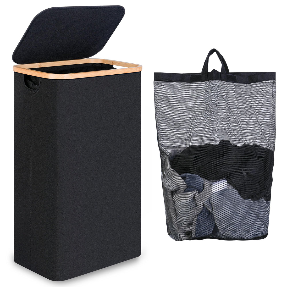 iEGrow 65L Slim Laundry Hamper, Narrow Laundry Basket with Lid,Foldable Clothes Hamper with Bamboo Handles,Hamper Basket with Removable Inner Bag for Laundry Room Bedroom College Dorm,17.17 Gals Pink