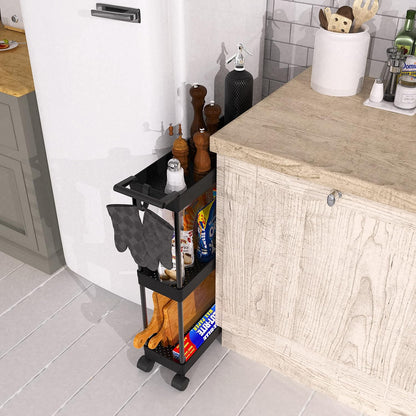 Simple Houseware 3-Tier Slim Rolling Cart w/Handle 5.5" Wx27.5 H, Black