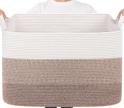Goodpick Large Woven Rope Blanket Basket, Rectangle, Black, 75L