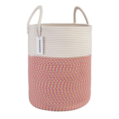 XUANGUO Cotton Rope Laundry Basket Hamper for Girls Kids Baby Nursery Pink