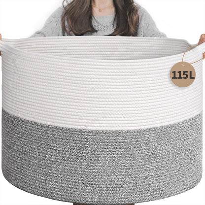 INDRESSME XXXLarge Woven Rope Blanket Basket Living Room Brown, 90L
