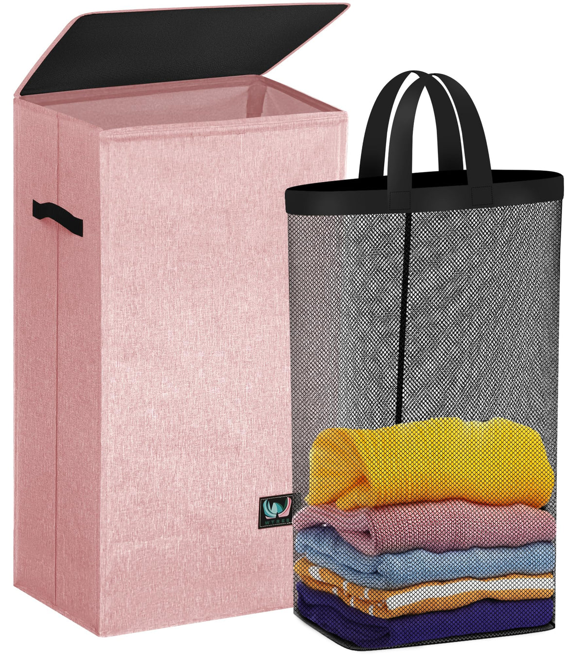 WTREE Laundry Hamper with Lid, Reinforced Sturdy Clothes Hamper with Anti-Puncture Base, Large Collapsible Laundry Basket with Removable Liner Bag, Tall Dirty Clothes Bin for Family, 100L Grey