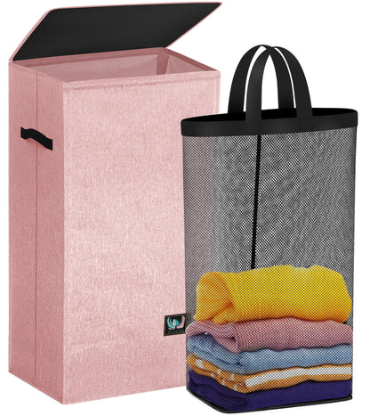 WTREE Laundry Hamper with Lid, Reinforced Sturdy Clothes Hamper with Anti-Puncture Base, Large Collapsible Laundry Basket with Removable Liner Bag, Tall Dirty Clothes Bin for Family, 100L Grey