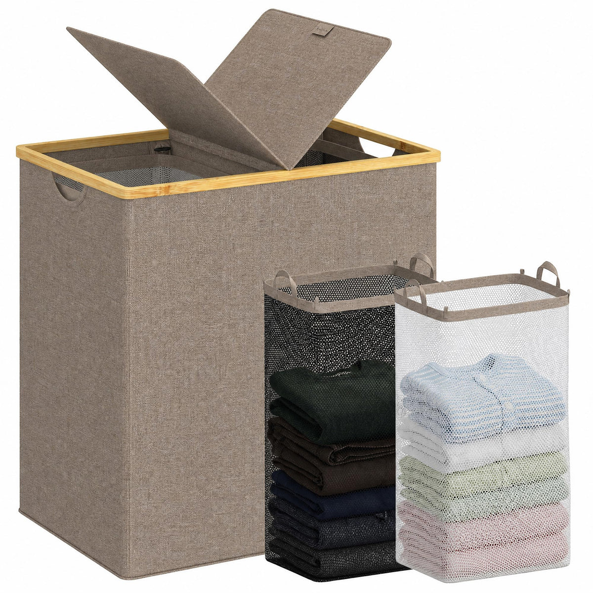 efluky Double Laundry Hamper with Lid and 2 Removable Bags, Beige