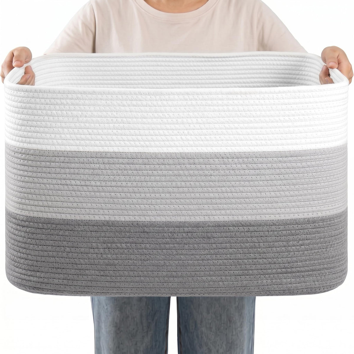 75L Blanket Basket Laundry Basket Hamper Brown/White,22"x17"x12"