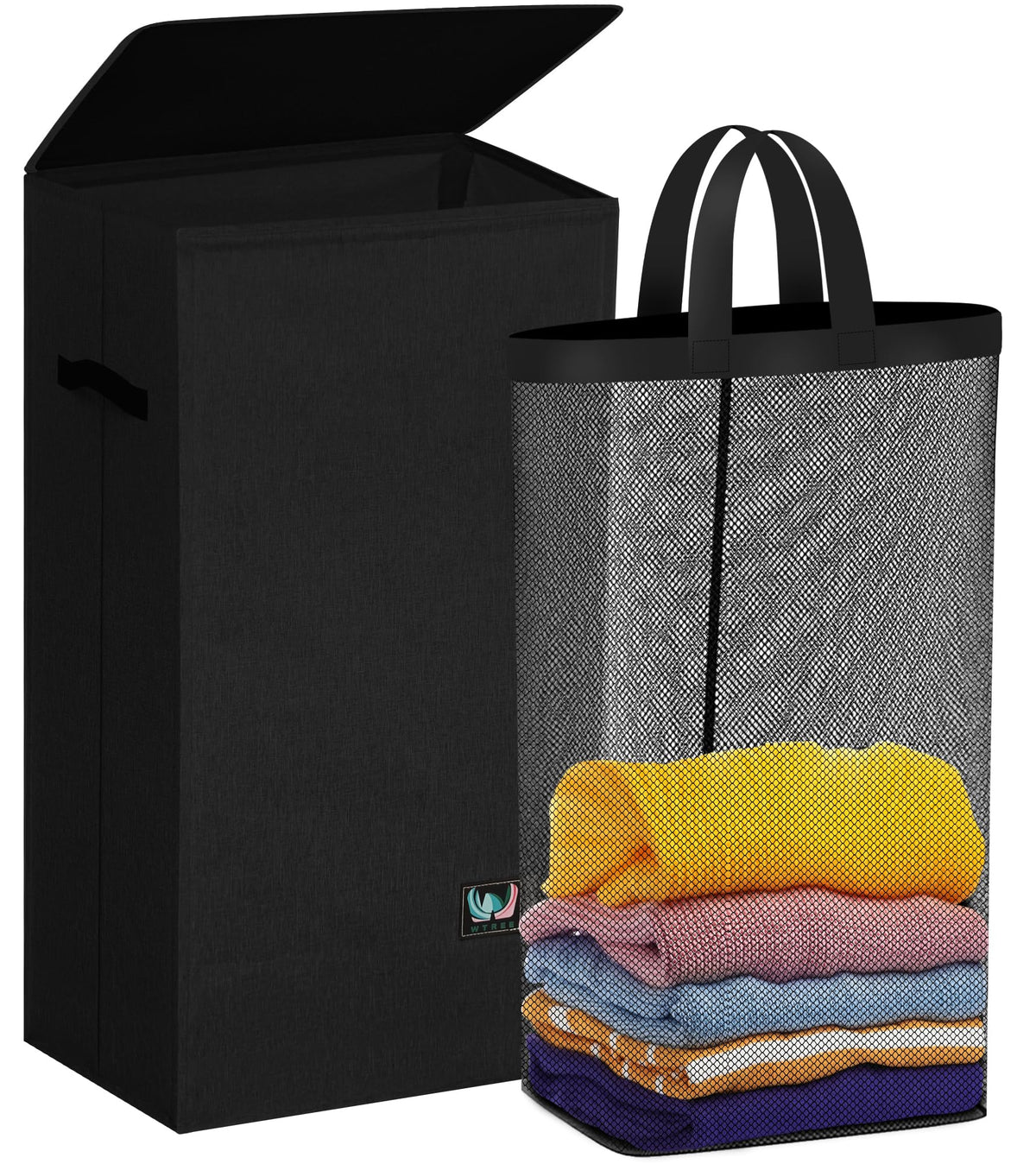 WTREE Laundry Hamper with Lid, Reinforced Sturdy Clothes Hamper with Anti-Puncture Base, Large Collapsible Laundry Basket with Removable Liner Bag, Tall Dirty Clothes Bin for Family, 100L Grey