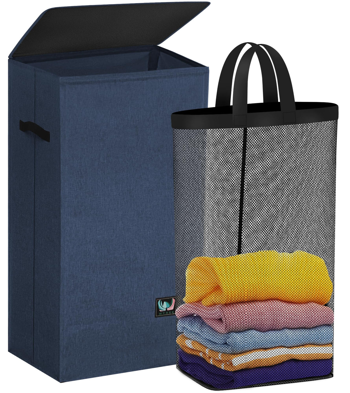 WTREE Laundry Hamper with Lid, Reinforced Sturdy Clothes Hamper with Anti-Puncture Base, Large Collapsible Laundry Basket with Removable Liner Bag, Tall Dirty Clothes Bin for Family, 100L Grey