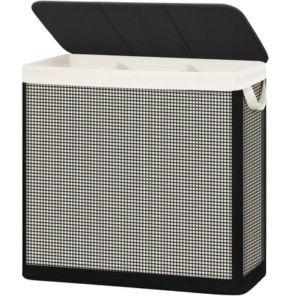 STO STO 2 Section Laundry Hamper with Lid, 140L Steel-Frame Double Laundry Hamper with Removable Washable Liner, Breathable Large Laundry Basket for Bedroom, Bathroom, Laundry Room, Dorm, Closet