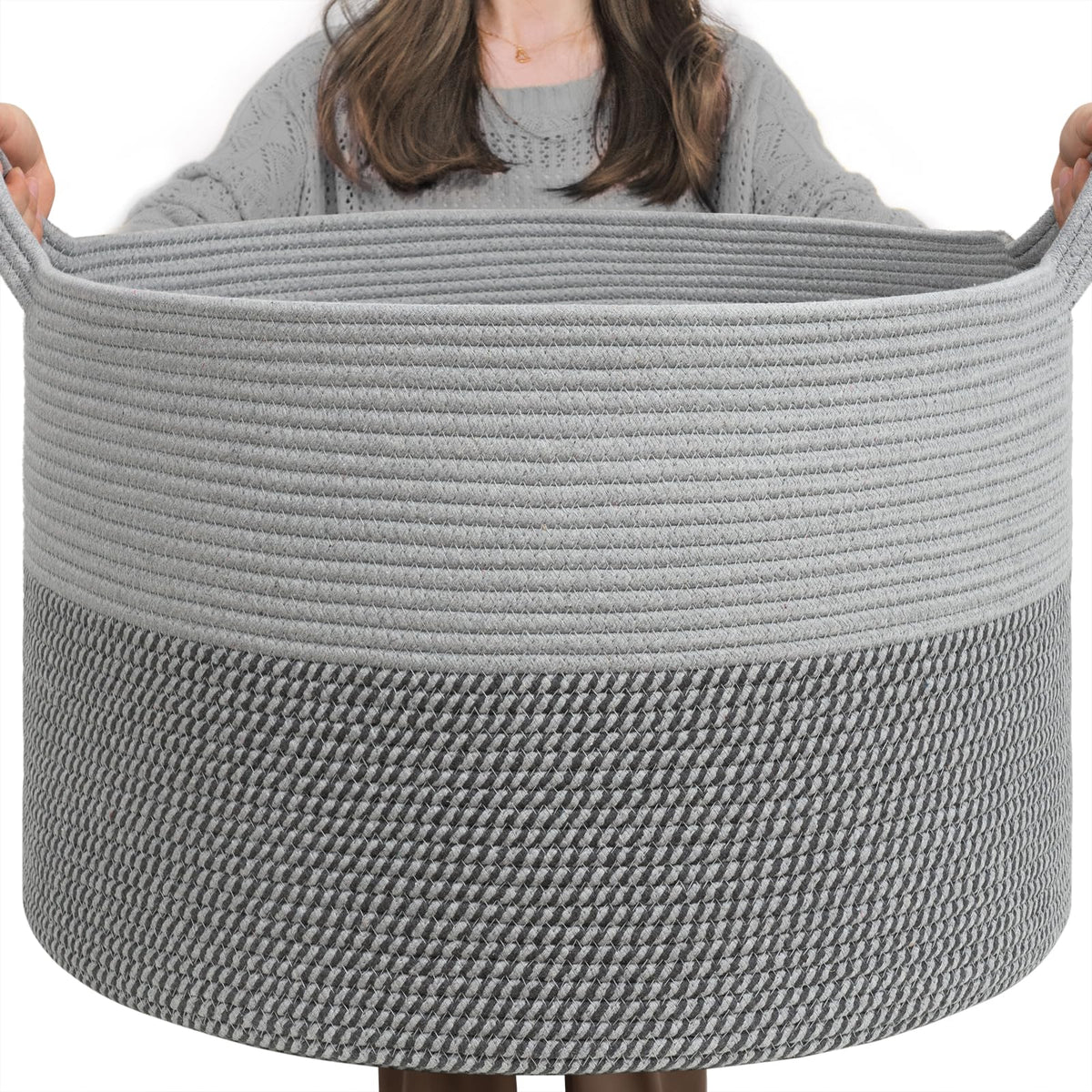 INDRESSME XXXLarge Woven Rope Blanket Basket Living Room Brown, 90L