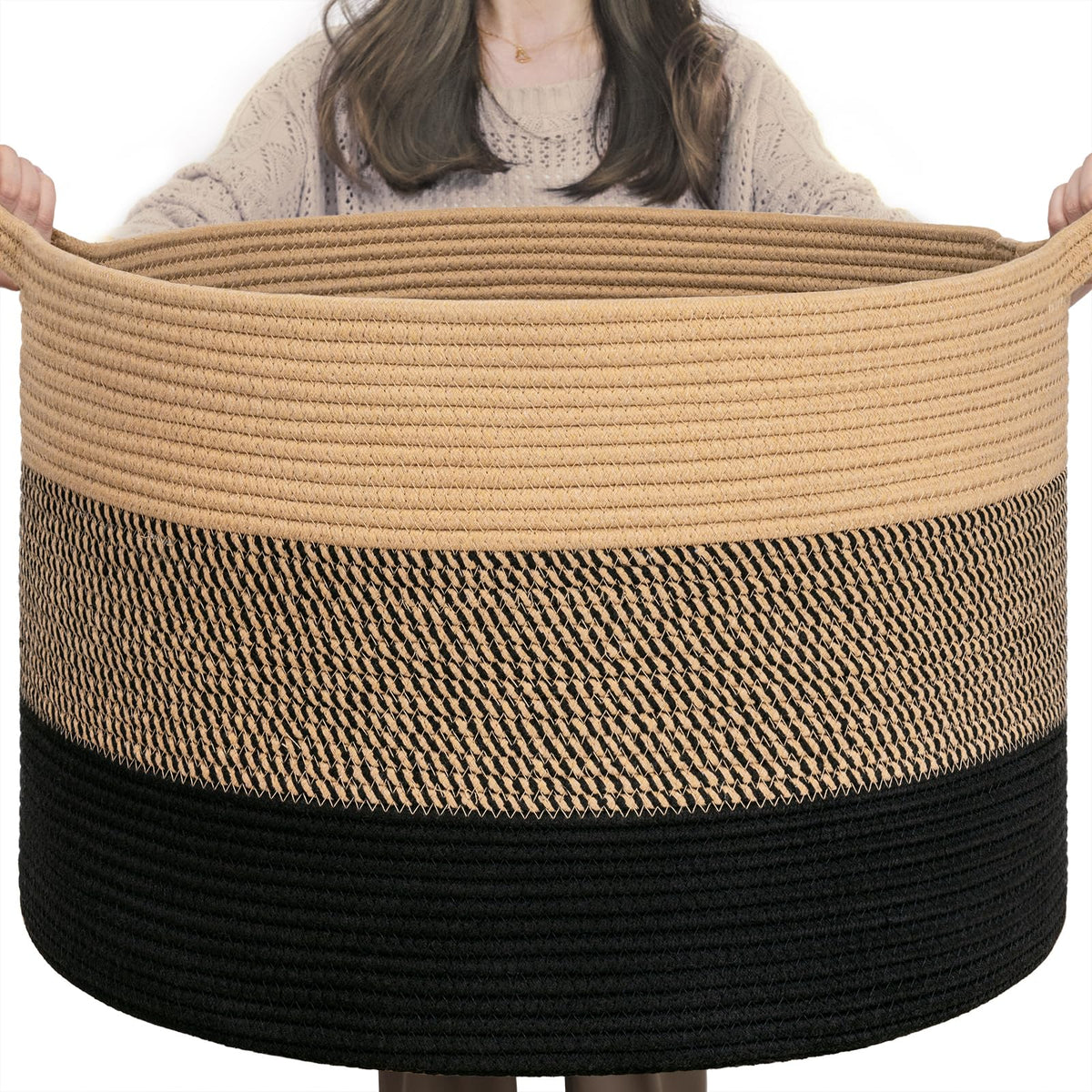 INDRESSME XXXLarge Woven Rope Blanket Basket Living Room Brown, 90L