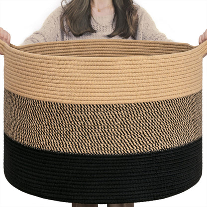 INDRESSME XXXLarge Woven Rope Blanket Basket Living Room Brown, 90L