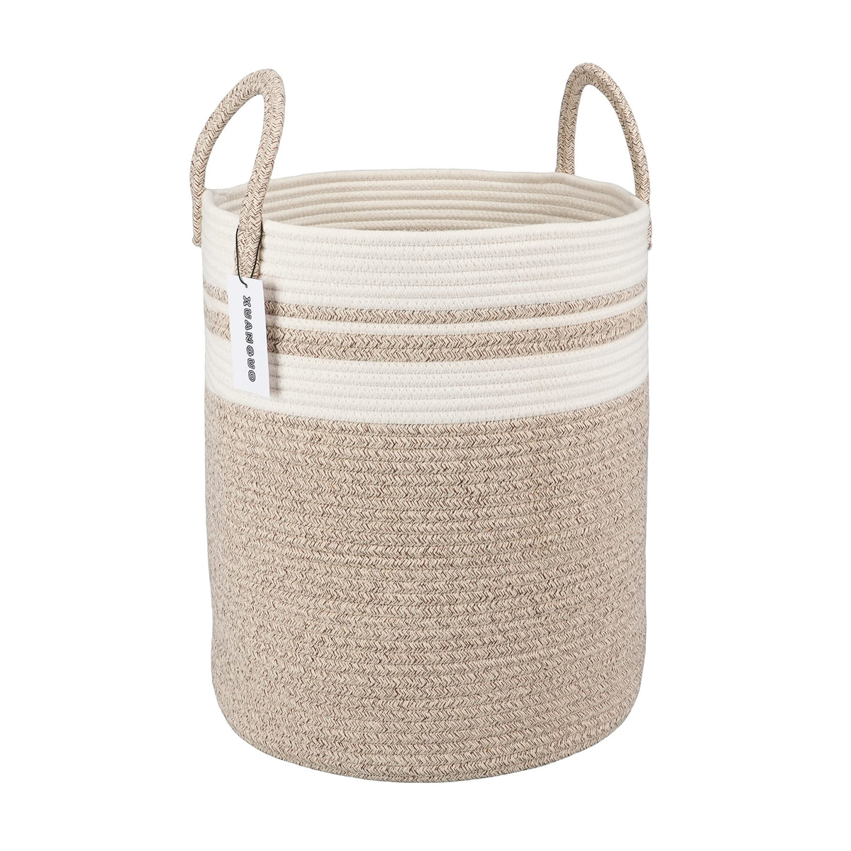XUANGUO Cotton Rope Laundry Basket Hamper for Girls Kids Baby Nursery Pink