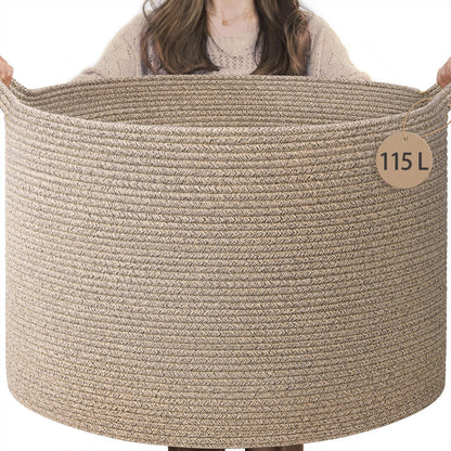 INDRESSME XXXLarge Woven Rope Blanket Basket Living Room Brown, 90L
