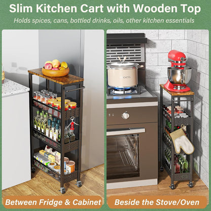 OKZEST 4-Tier Slim Rolling Storage Cart for Kitchen, Laundry Room, Bathroom