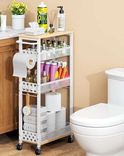 OKZEST Slim Bathroom Organizers and Storage Cart with Toilet Paper Holder