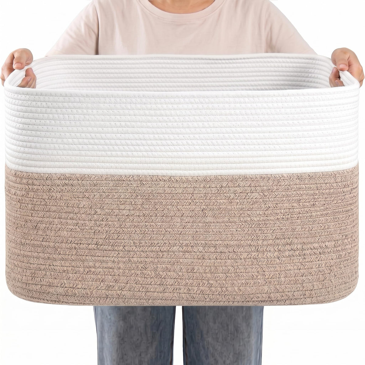 75L Blanket Basket Laundry Basket Hamper Brown/White,22"x17"x12"