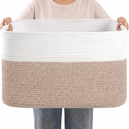 75L Blanket Basket Laundry Basket Hamper Brown/White,22"x17"x12"