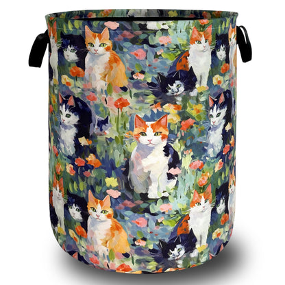 Watercolor Cats Laundry Hamper Oxford Cloth Basket 18.9"x16.5"