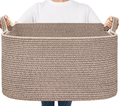 Goodpick Large Woven Rope Blanket Basket, Rectangle, Black, 75L