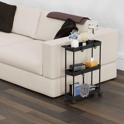 Simple Houseware 3-Tier Slim Rolling Cart w/Handle 5.5" Wx27.5 H, Black