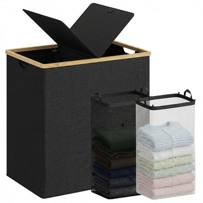 efluky Double Laundry Hamper with Lid and 2 Removable Bags, Beige