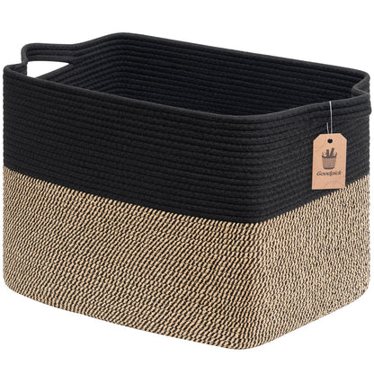 Goodpick Woven Storage Basket for Shelves, 13" x 10" x 9", Black Jute