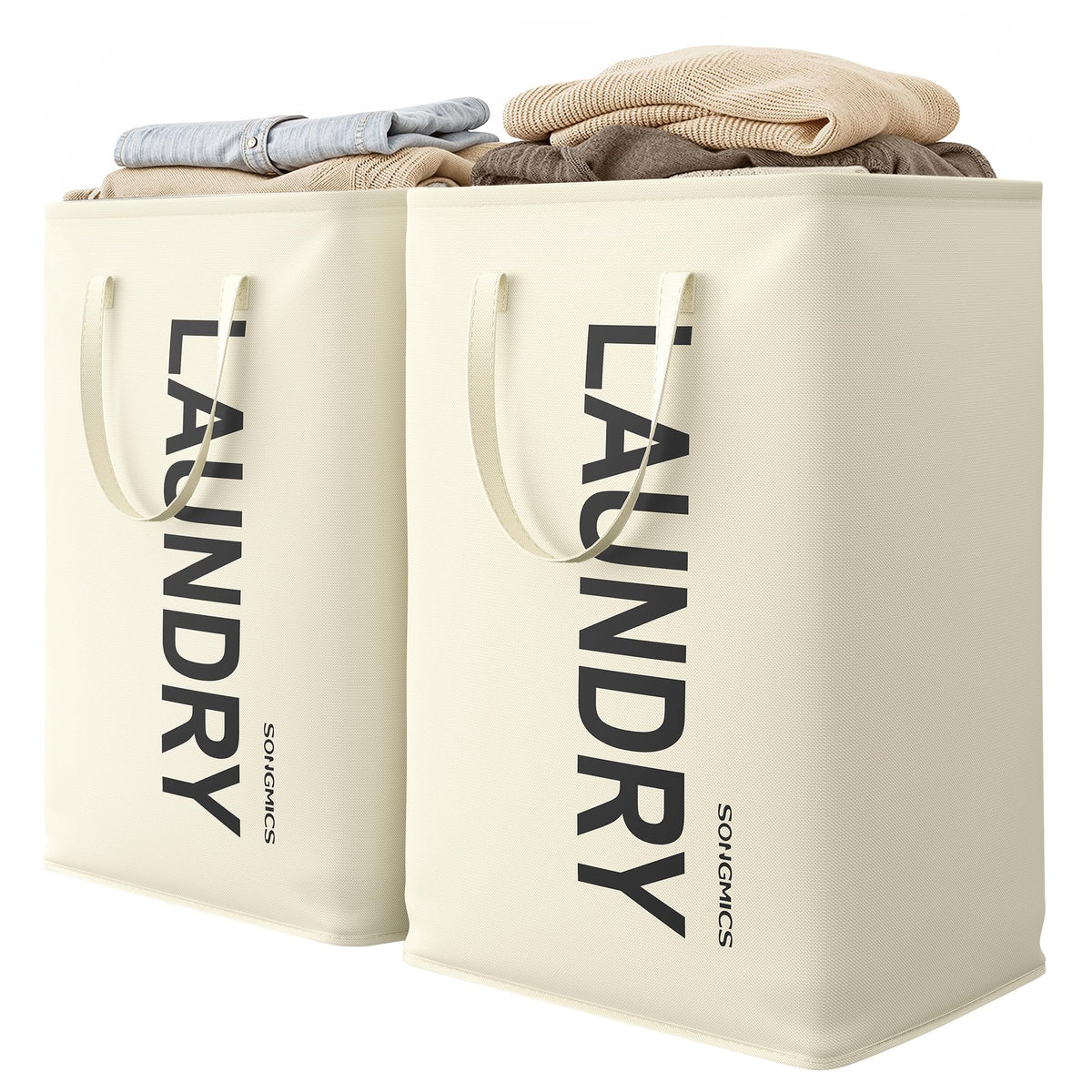 SONGMICS Laundry Hamper, 80L Foldable Basket, 2 Pack, Water-Repellent