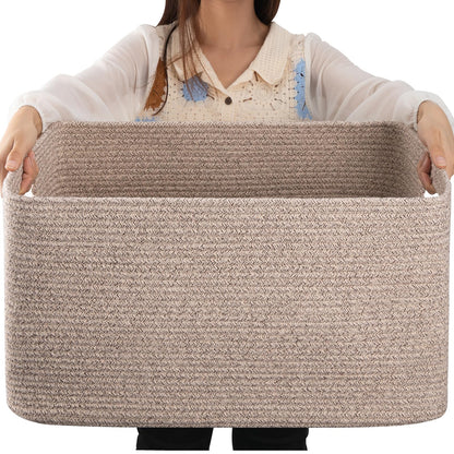 OIAHOMY 75L Large Blanket Basket Woven Cotton Rope Storage Basket Brown