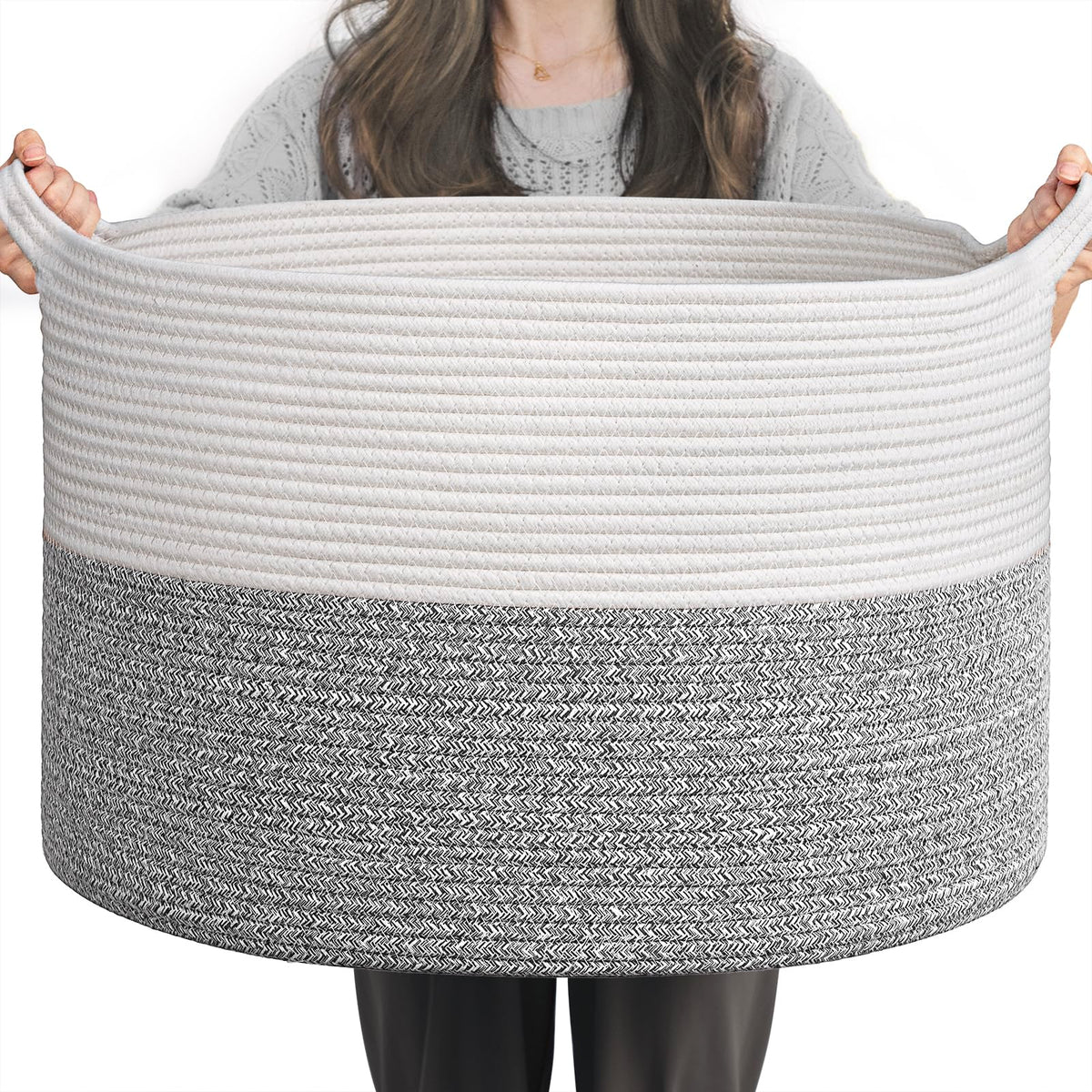 INDRESSME XXXLarge Woven Rope Blanket Basket Living Room Brown, 90L