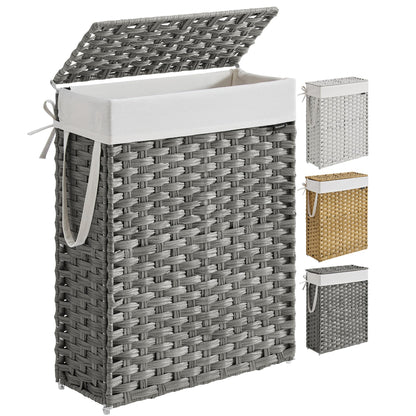 SONGMICS Laundry Hamper with Lid, 17.2 Gallon (65 L) Synthetic Rattan Clothes Laundry Basket with Lid and Handles, Foldable, Removable Liner, Goose Yellow ULCB165N01