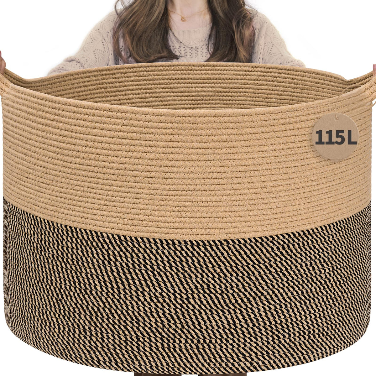 INDRESSME XXXLarge Woven Rope Blanket Basket Living Room Brown, 90L