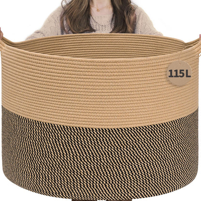 INDRESSME XXXLarge Woven Rope Blanket Basket Living Room Brown, 90L