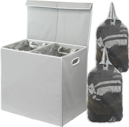 Simple Houseware Double Laundry Hamper with Lid & Removable Bags, Black