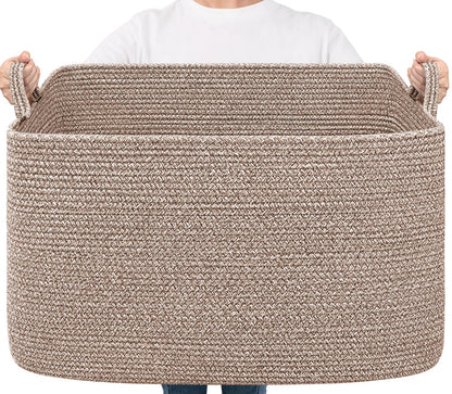 Goodpick Large Woven Rope Blanket Basket, Rectangle, Black, 75L