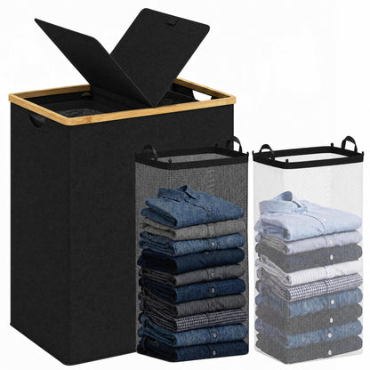 efluky Double Laundry Hamper with Lid and 2 Removable Bags, Beige