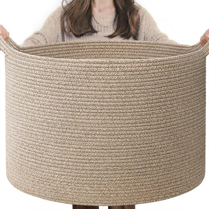 INDRESSME XXXLarge Woven Rope Blanket Basket Living Room Brown, 90L